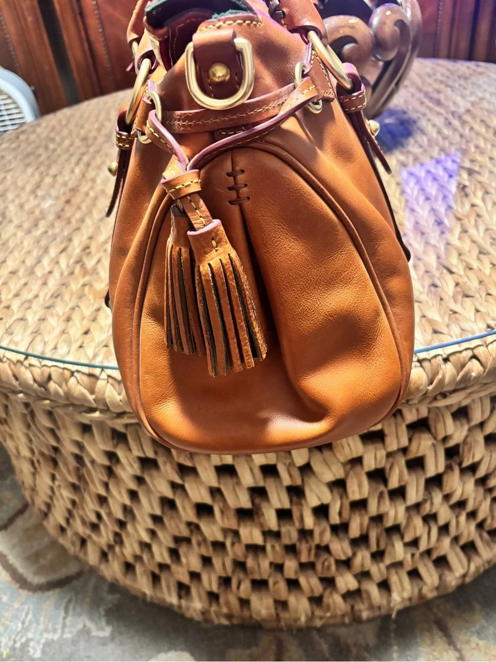 Dooney & Bourke  Leather Satchel in the color natural. The old large size.